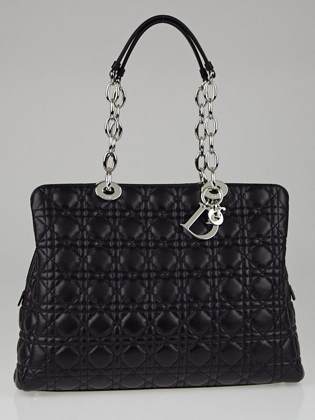 Christian Dior Black Cannage Quilted Lambskin Leather Dior Soft Zipped Shopping Tote Bag