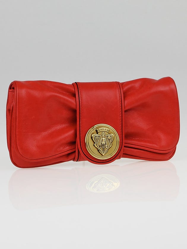 Gucci Red Leather Hysteria Foldover Clutch Bag
