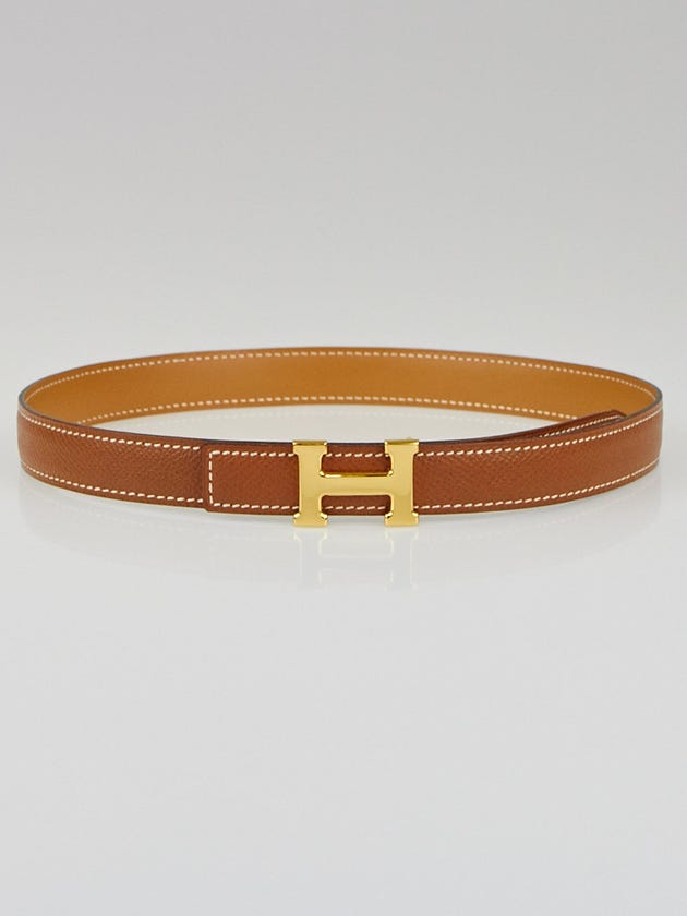 Hermes 18mm Gold Courchevel/Chamonix Leather Gold Plated Constance H Belt Size 60