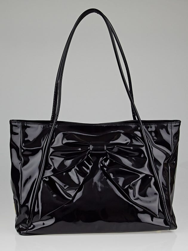 Valentino Black Patent Coated Canvas Vinyl Bow Tote Bag