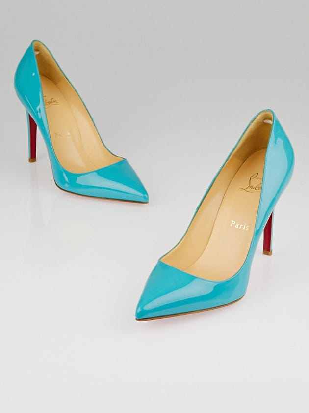 Christian Louboutin Turquoise Patent Leather Pigalle 100 Pumps Size 8.5/39