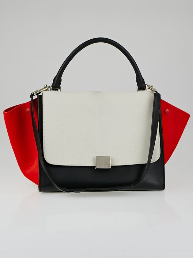 Celine White/Red/Black Tricolor Pony Hair Small Trapeze Bag