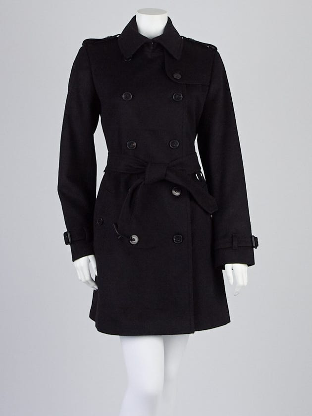 Burberry London Black Wool/Cashmere Trench Coat Size 8