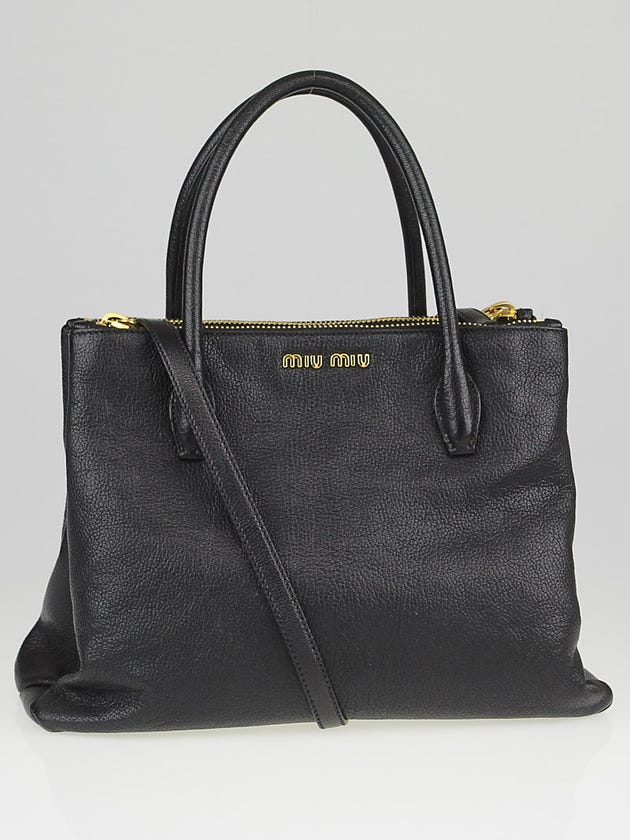 Miu Miu Black Madras Leather Top Handle Tote Bag RN0941