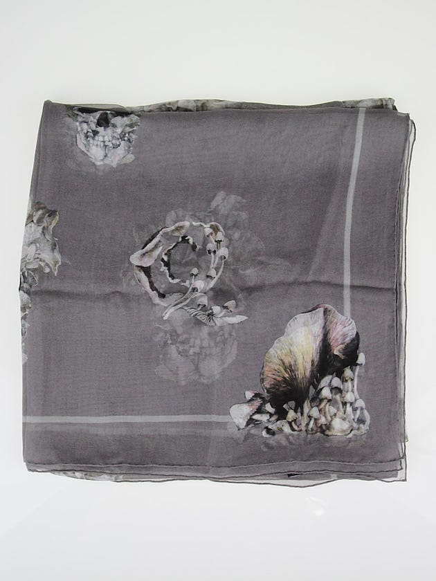 Alexander McQueen Grey Silk Skull Scarf