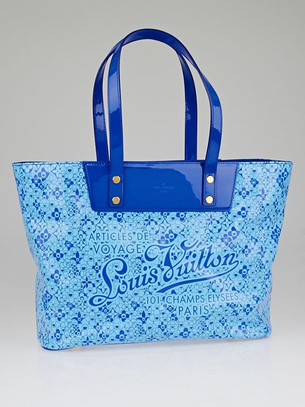 Louis Vuitton Limited Edition Blue Shiny Leather Cosmic Blossom Tote Bag