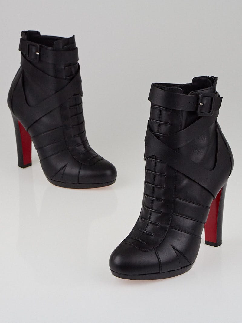Christian Louboutin Lamu 120 Lace Up Ankle Boots Booties Black Leather 38.5