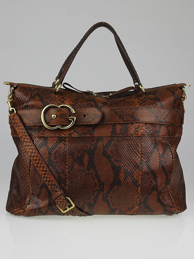 Gucci Python Gg Gucci Brown/Black Python GG Ride Large Top Handle Bag | Yoogi's Closet