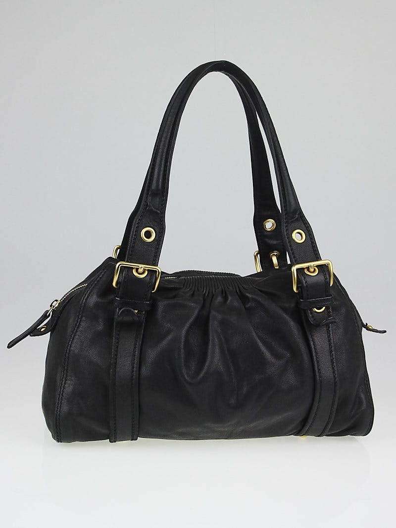 Gucci Black Leather Ruched Shoulder Bag - Yoogi's Closet