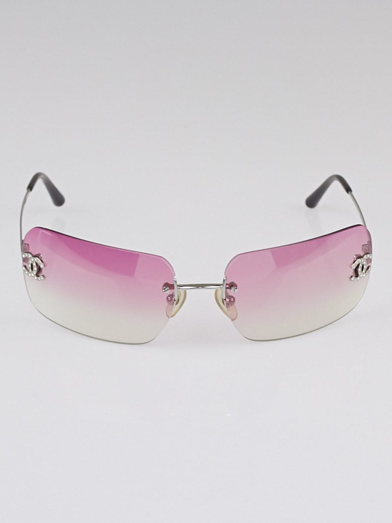 Chanel Pink Gradient Rimless Rhinestone CC Logo Sunglasses 4017-D - Yoogi's  Closet