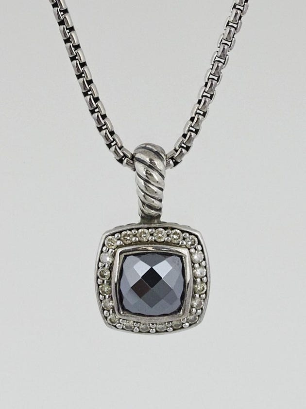 David Yurman 7mm Hematite and Diamond Petite Albion Pendant Necklace