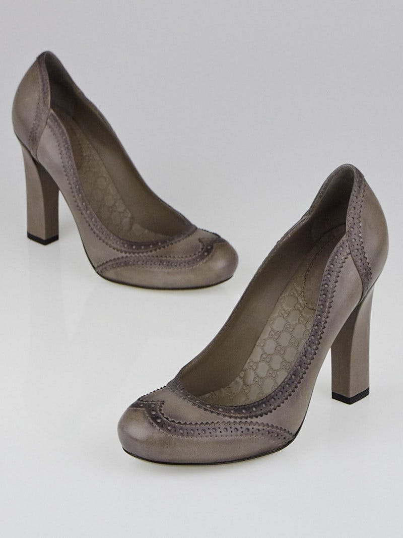 Gucci Grey Brogue Leather Johanna Pumps Size 7/37.5