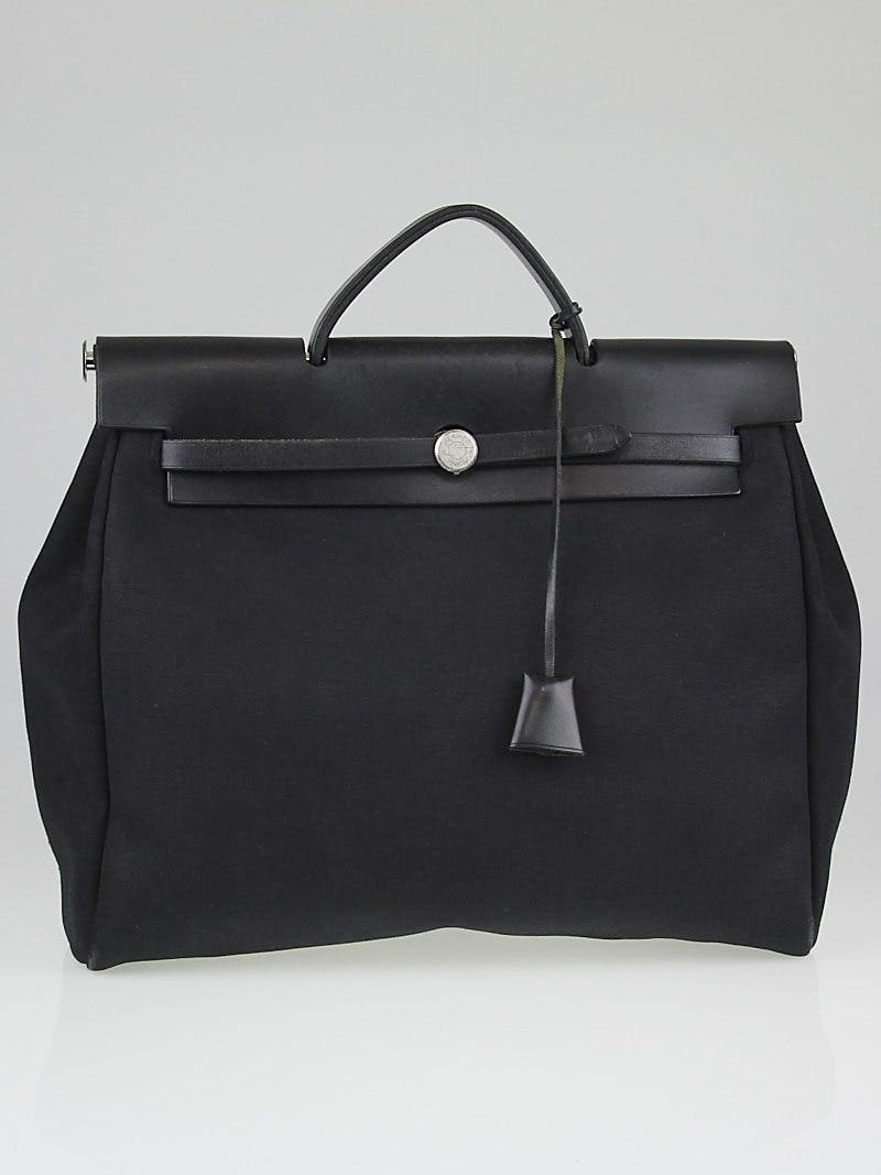 Hermes 35cm Black Canvas and Leather Herbag 2-in-1 Bag
