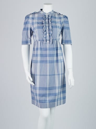 Burberry Brit Blue Plaid Cotton Ruffle Shirt Dress Size 6 | Yoogi's Closet Burberry Brit Blue Plaid Cotton Ruffle Shirt Dress Size 6 | Yoogi's Closet