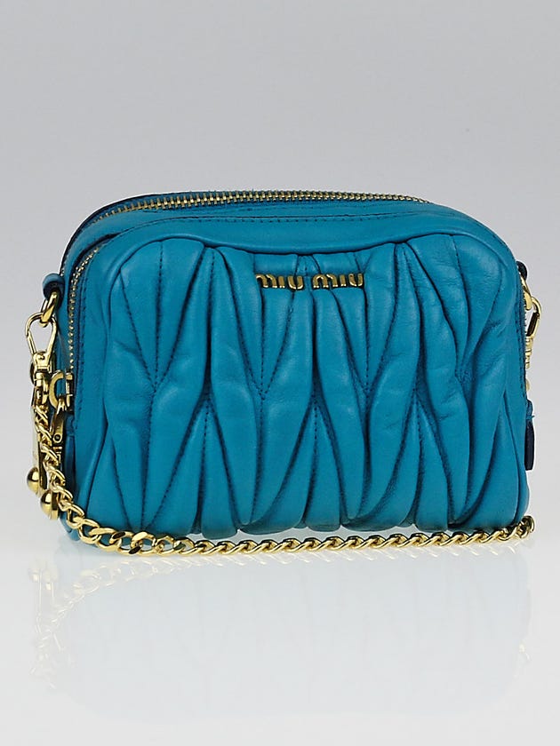 Miu Miu Turquoise Matelasse Leather Chain Pochette Mini Bag
