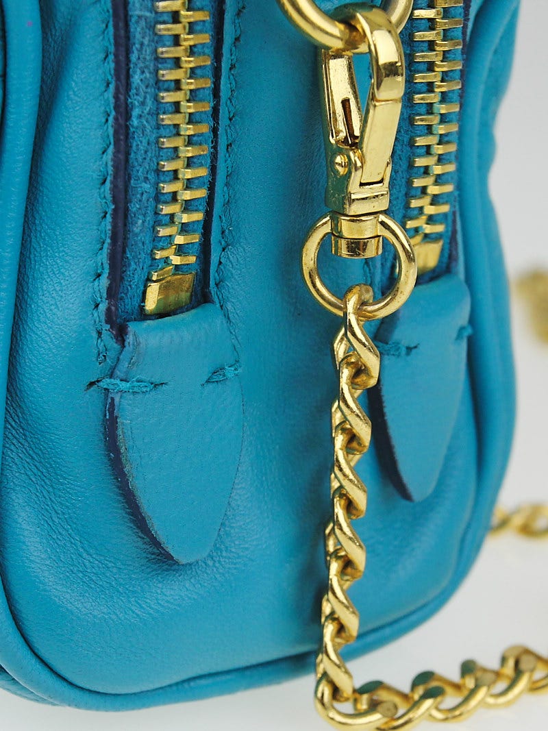 【関税&送料込】Miu Miu Pochette In Pelle Miu Miu Turquoise Matelasse Leather Chain Pochette Mini Bag