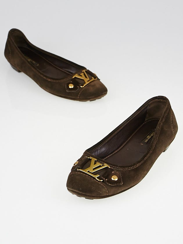 Louis Vuitton Brown Suede Oxford Ballet Flats Size 6/36.5