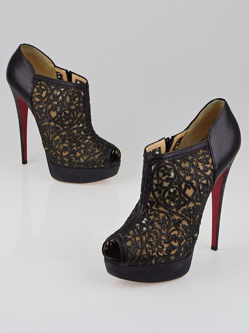 Christian Louboutin Black Leather Lace Up Booties 40.5 Christian Louboutin
