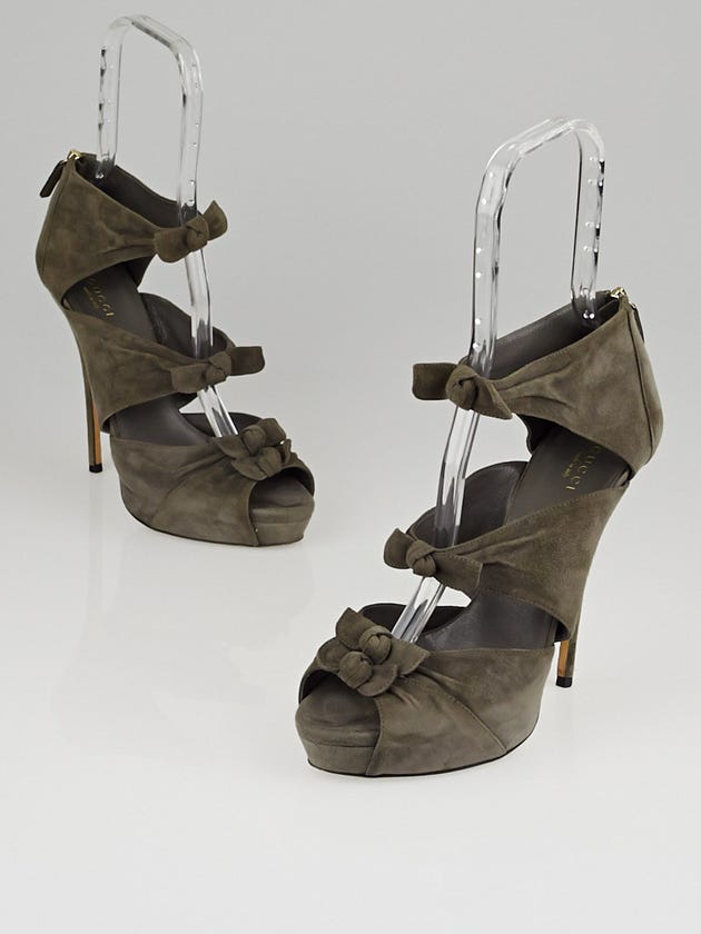 Gucci Grey Suede Bows Open-Toe Heels Size 9/39.5