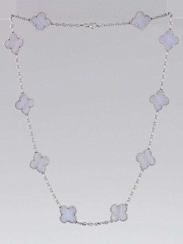 Van Cleef & Arpels 18k White Gold and Chalcedony Vintage Alhambra 10 Motif Necklace