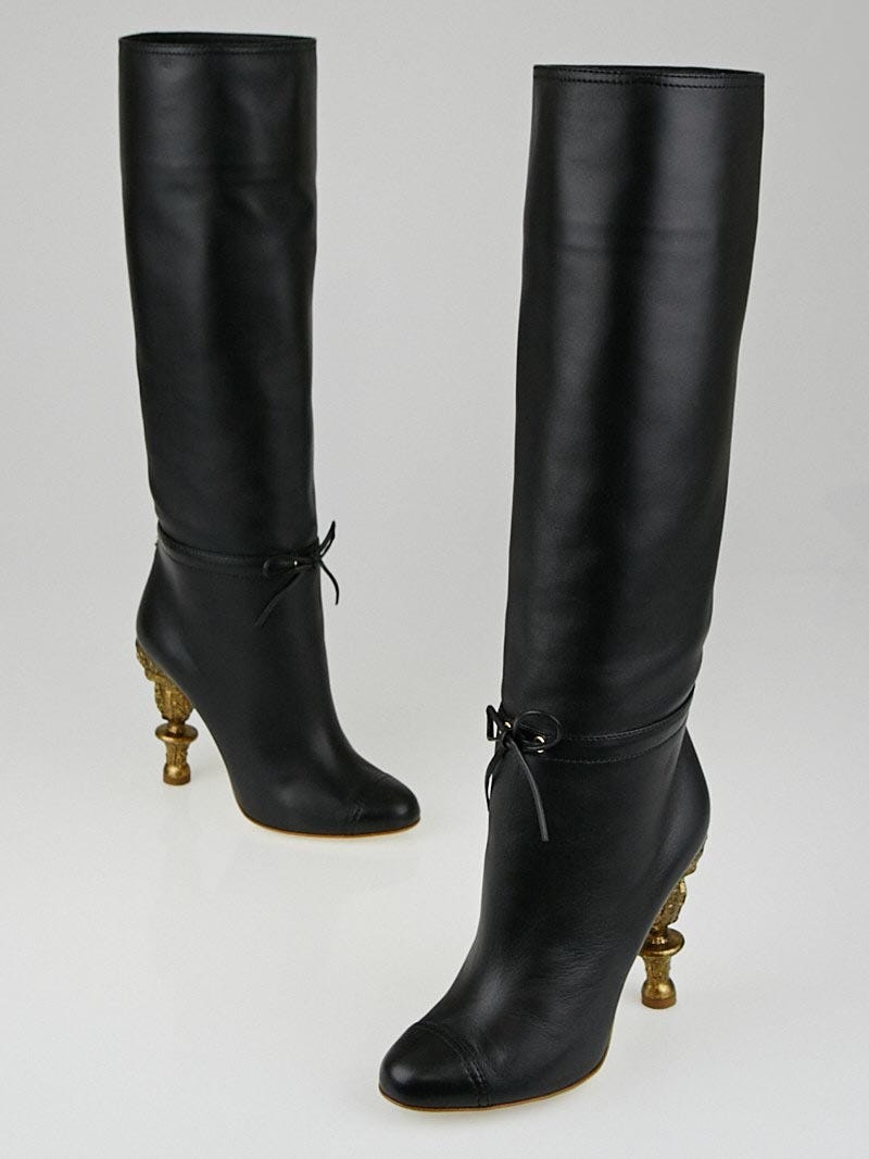 Chanel Black Leather Baroque High Boots Size 6/36.5 - Yoogi's Closet