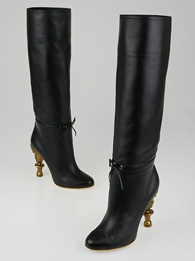 Chanel Black Leather Baroque High Boots Size 6/36.5