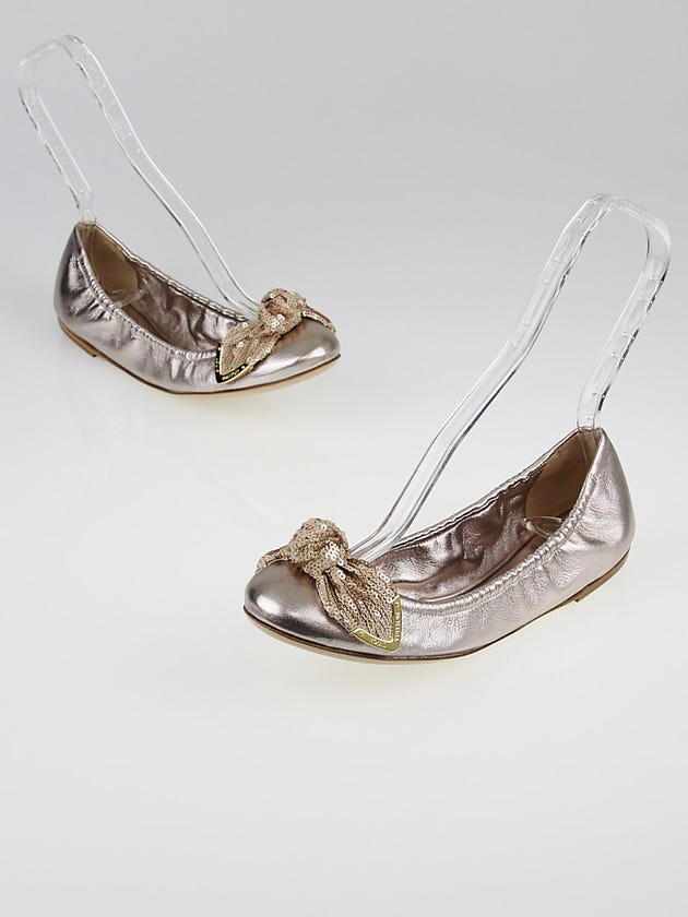 Louis Vuitton Rose Gold Leather Sequin Bow Amulet Ballerina Flats Size 7.5/38