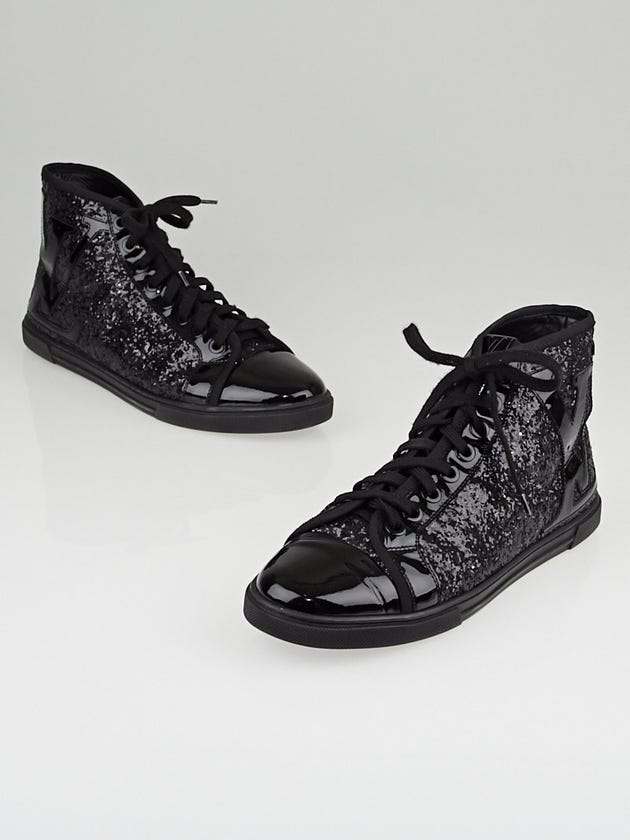 Louis Vuitton Black Patent Leather and Glitter Punchy Sneakers Size 9.5/40