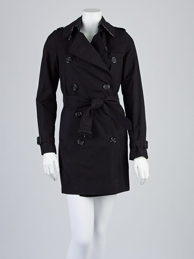 Burberry London Black Polyester Blend Mid-Length Belted Trench Coat Size 2