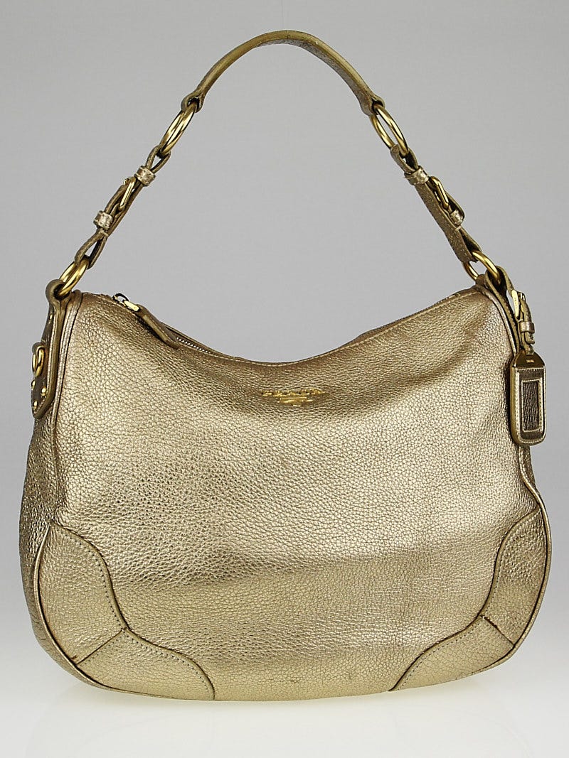 Prada Gold Vitello Daino Leather Hobo Bag - Yoogi's Closet