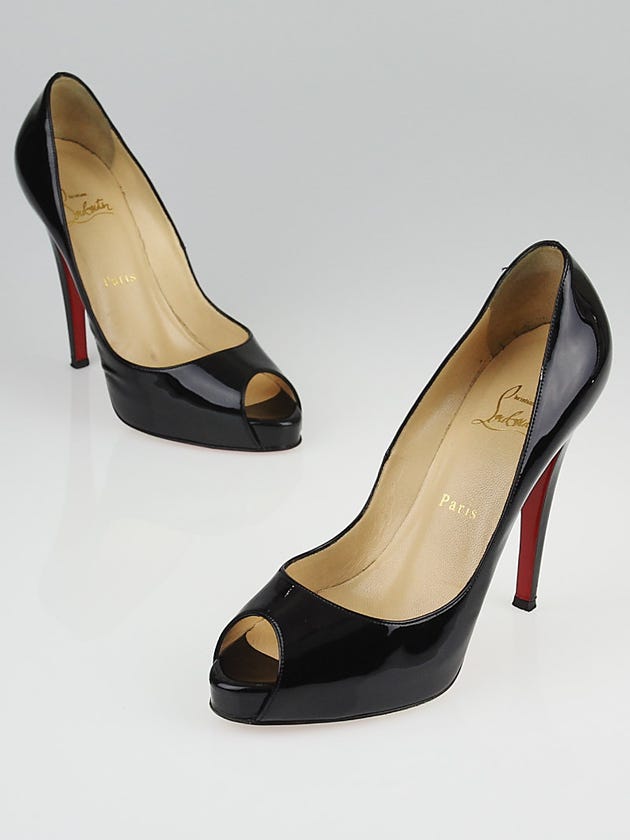 Christian Louboutin Black Patent Leather Very Prive 120 Peep Toe Pumps Size 8/38.5