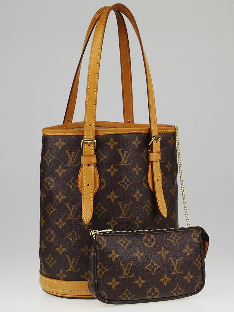 Louis-Vuitton Bucket Bag pm with Zipper Pouch and Dust Bag Leather Monogram