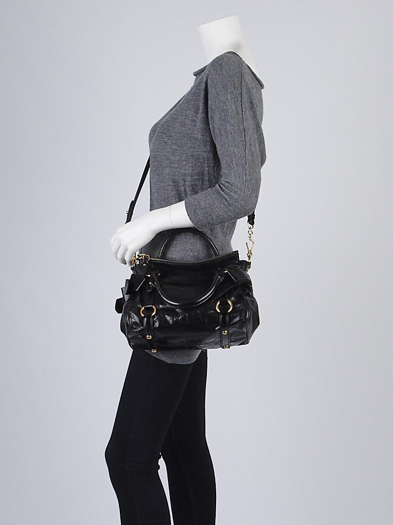 Miu Miu Black Vitello Lux Leather Mini Bow Top Handle Bag