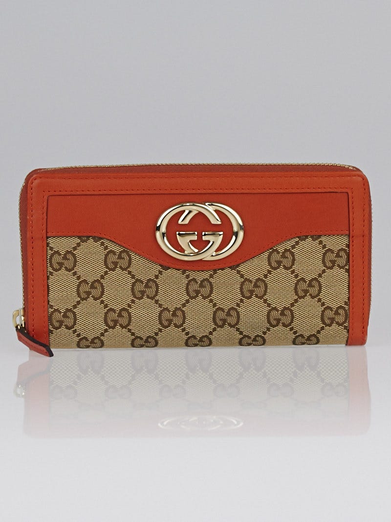 Gucci Beige/Orange GG Canvas Interlocking G Zip Around Wallet