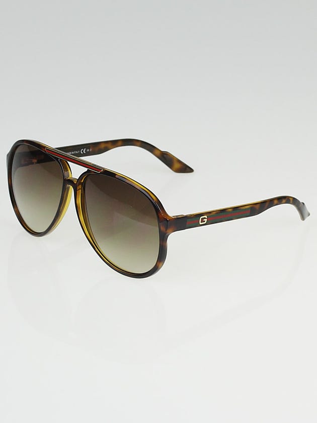 Gucci Brown Tortoise Shell Frame Vintage Web Aviator Sunglasses - 1627/S