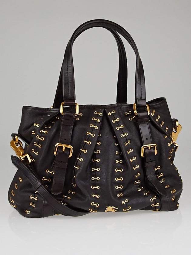 Burberry Brown Leather Metal Stitch Large Lowry Tote Bag