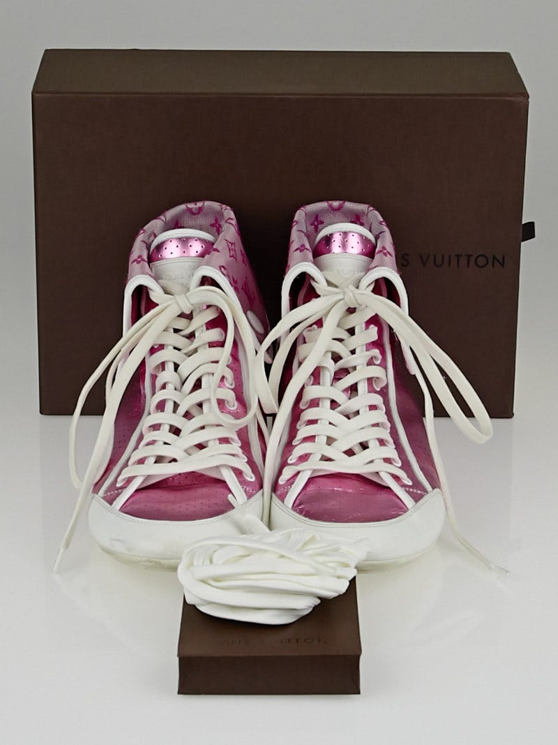 Louis Vuitton Pink Lame Perforated Leather High-Top Sneakers Size 9.5/40 -  Yoogi's Closet