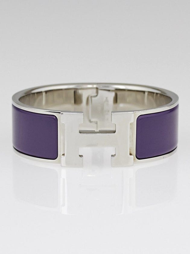 Hermes Purple Enamel Palladium Plated Clic-Clac H PM Wide Bracelet