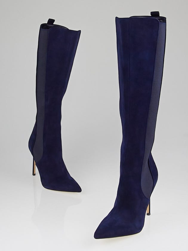 Manolo Blahnik Navy Blue Suede Tungadehi Boots Size 10/40.5