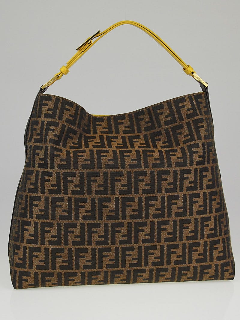 FENDI Zucca Canvas Buckle Shoulder Bag Tobacco Brown