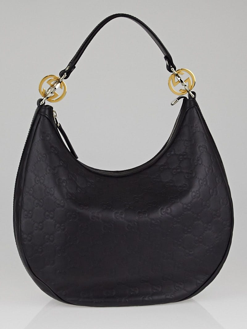 Gucci Black Guccissima Leather Twins Medium Hobo Bag