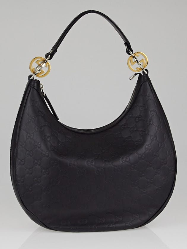 Gucci Black Guccissima Leather Twins Medium Hobo Bag