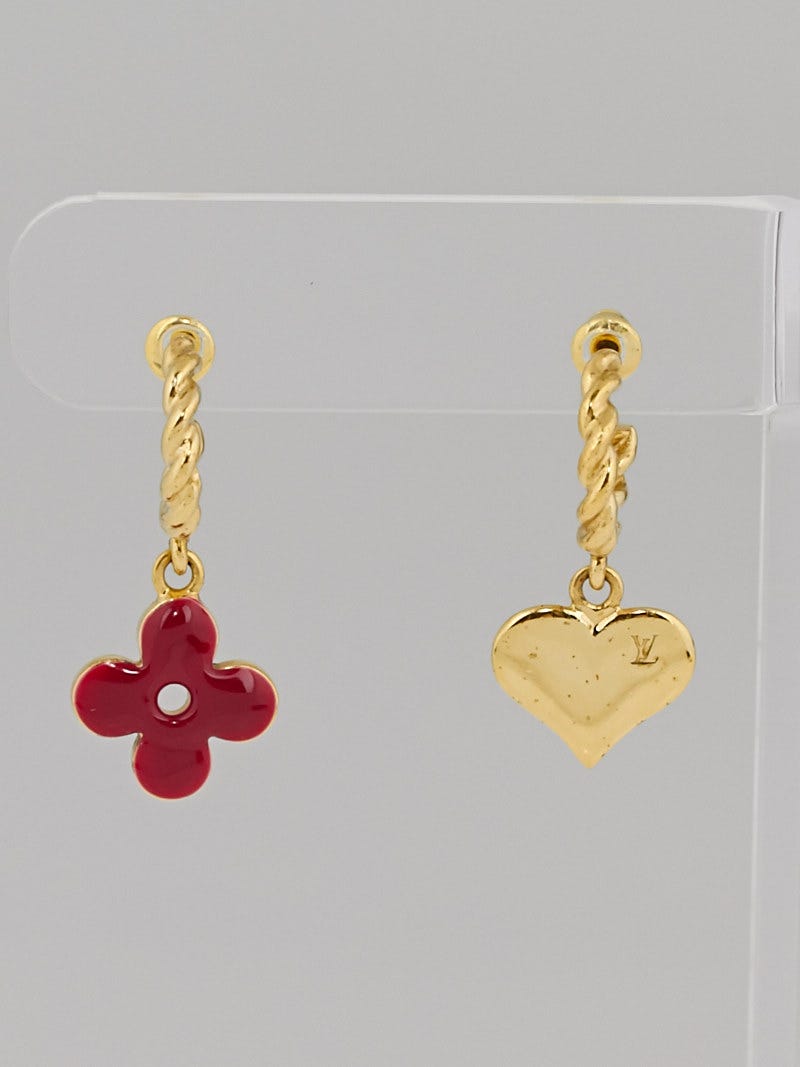 Louis Vuitton Goldtone Metal Red Sweet Monogram Charms Set of Three Earrings  - Yoogi's Closet