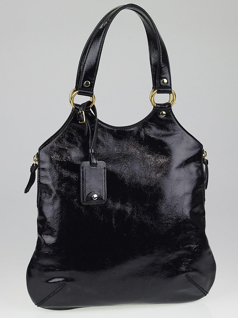 Yves Saint Laurent Navy Blue Patent Leather Small Tribute Tote Bag