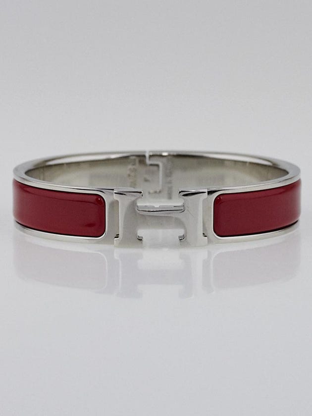 Hermes Rouge Enamel Palladium Plated Clic H PM Narrow Bracelet