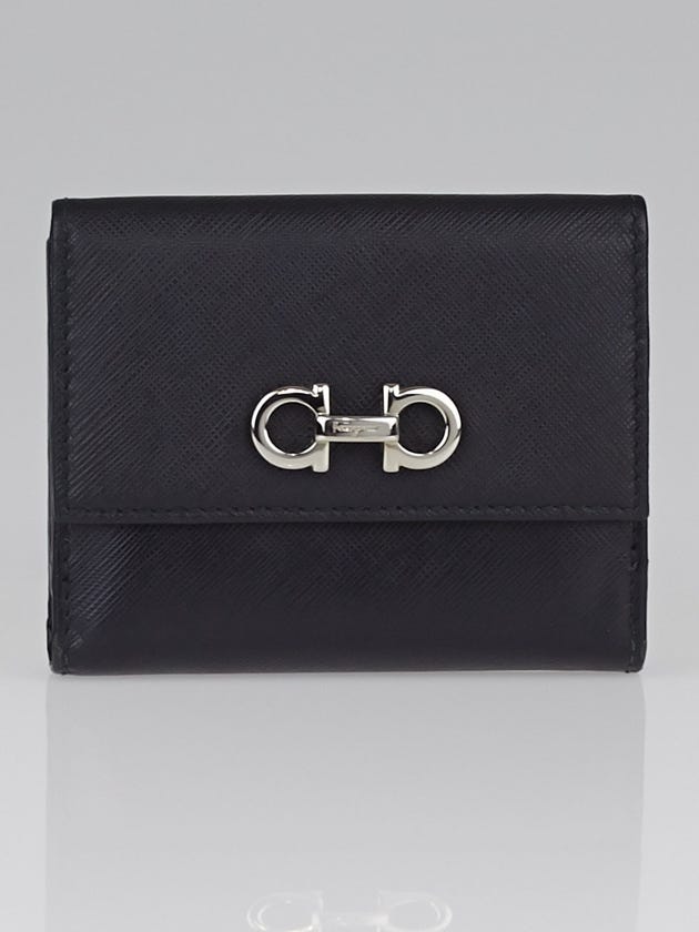 Salvatore Ferragamo Black Pebbled Leather Compact Wallet