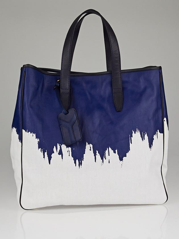 Yves Saint Laurent Blue/White Raspail Cascade Print Coated Canvas Tote Bag