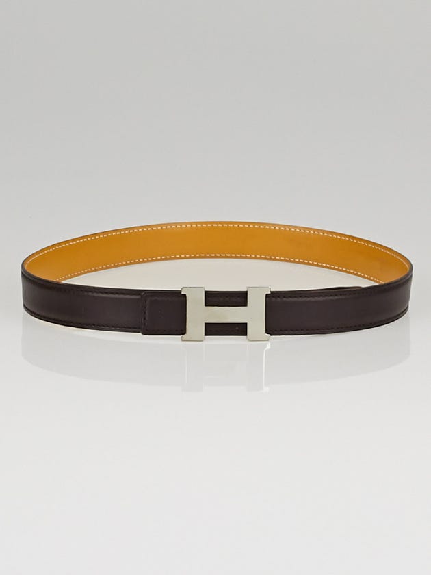 Hermes 24mm Chocolate Box / Vache Natural Leather Palladium Plated Constance H Belt Size 65