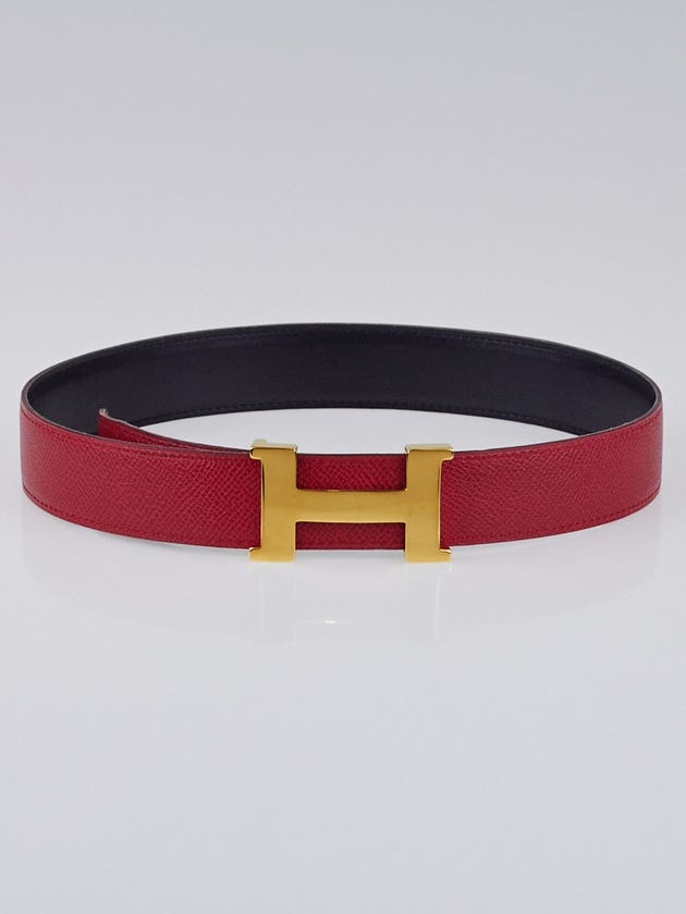 Hermes 32mm Red Courchevel / Black Box Leather Gold Plated Constance H Belt Size 60