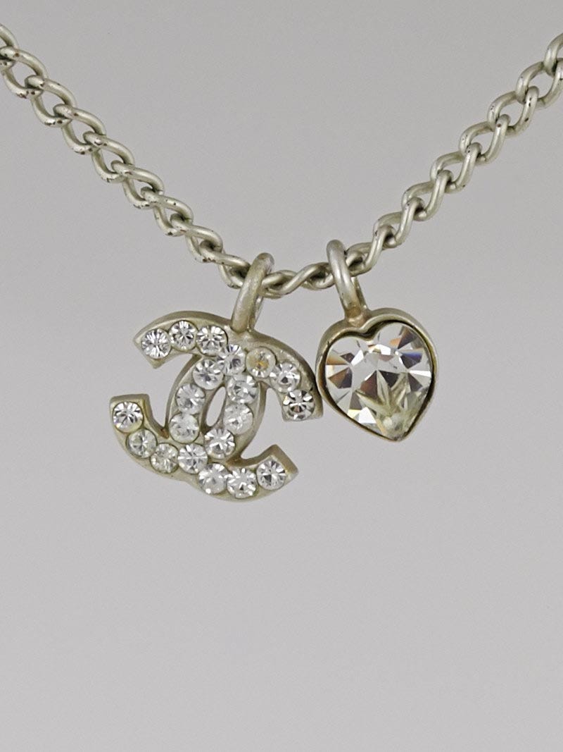 Chanel Sterling Silver and Crystal CC Mini Pendant Necklace